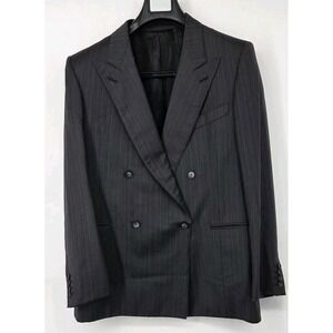 Ermenegildo Zegna Double Breasted Gray Striped Wool Blazer Jacket US 44R Vintage